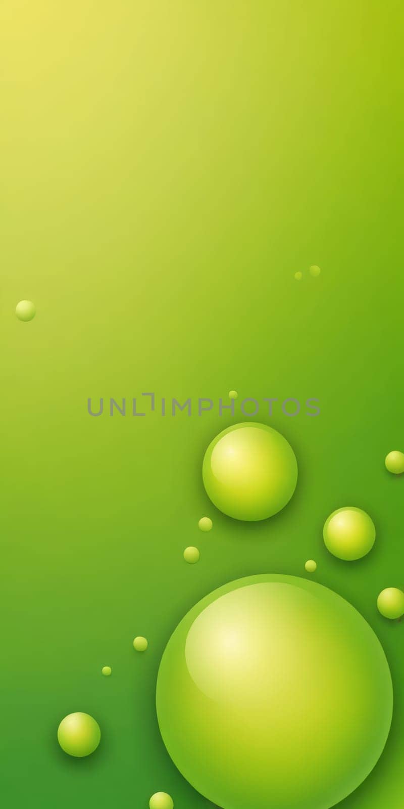 An artwork with Globular shapes using lime and lightgreen gradient colors. Generative AI.