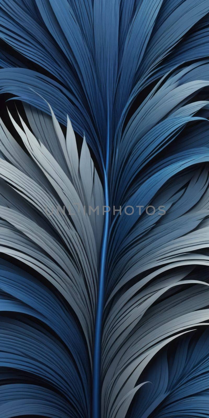 An artwork with Feathered shapes using gray and midnightblue gradient colors. Generative AI.