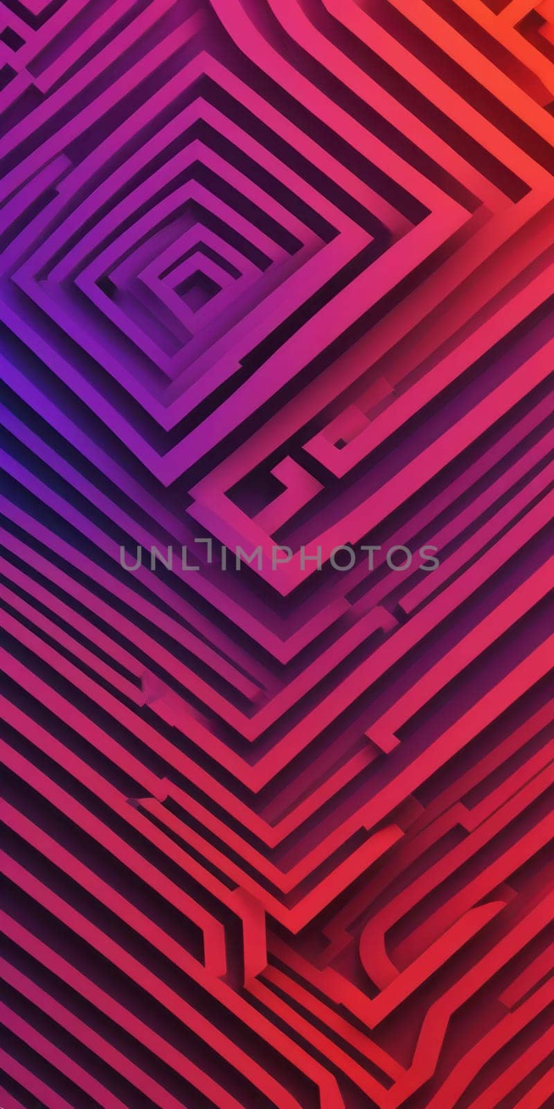 An artwork with Labyrinth shapes using red and mediumpurple gradient colors. Generative AI.