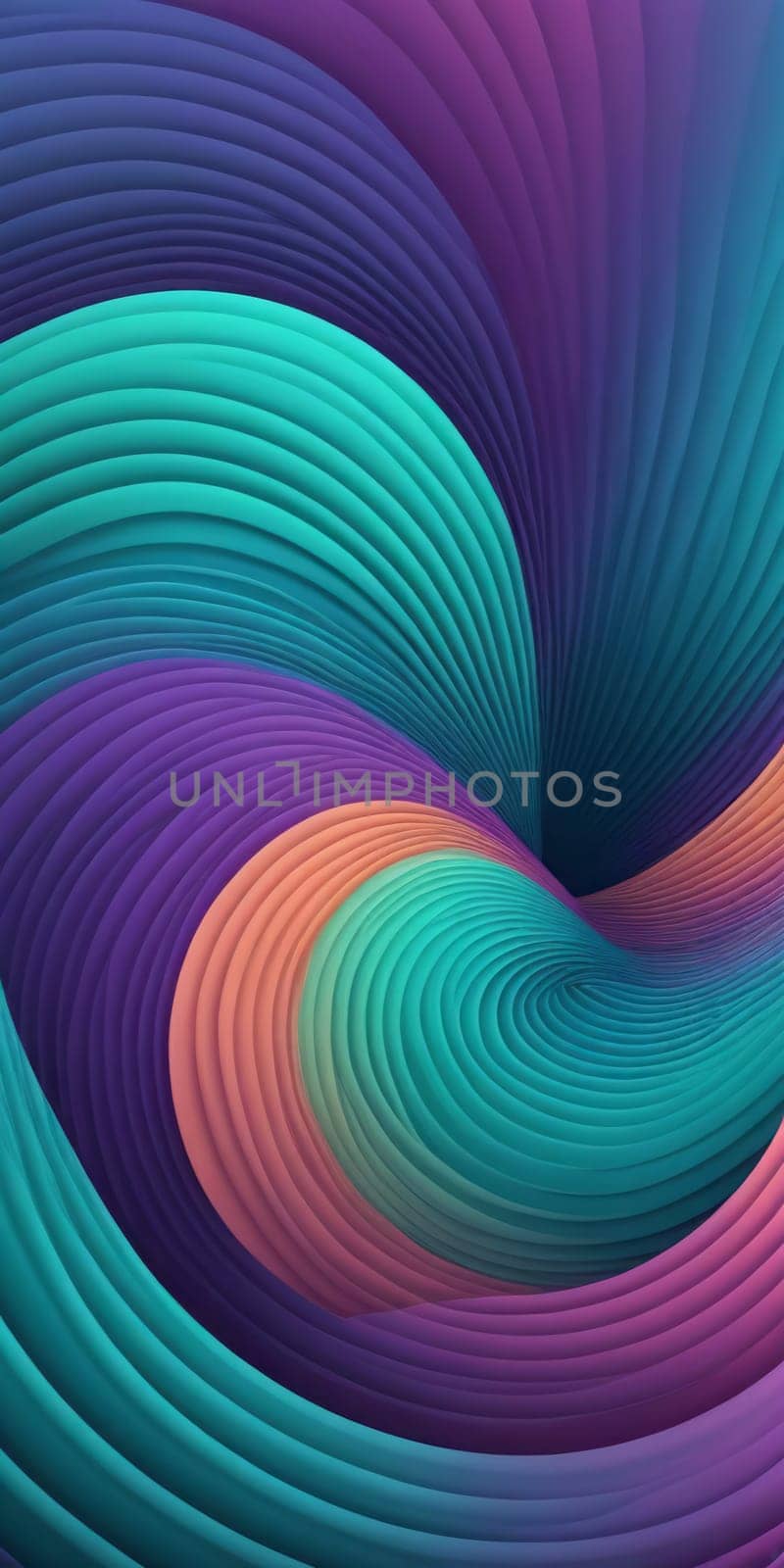 An artwork with Vortex shapes using teal and mediumpurple gradient colors. Generative AI.