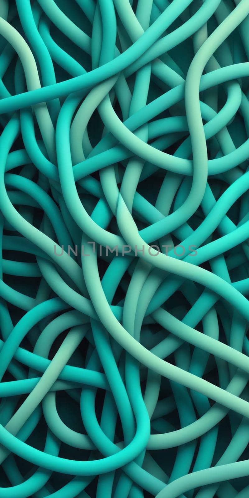 An artwork with Knotted shapes using teal and gainsboro gradient colors. Generative AI.