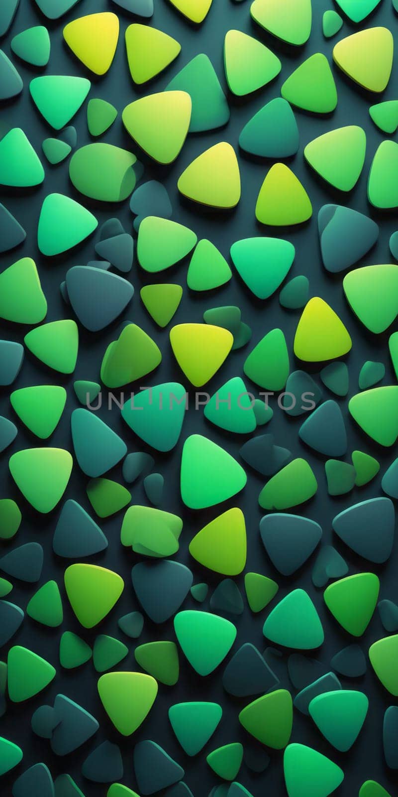 An artwork with Plectrum shapes using green and darkslategray gradient colors. Generative AI.