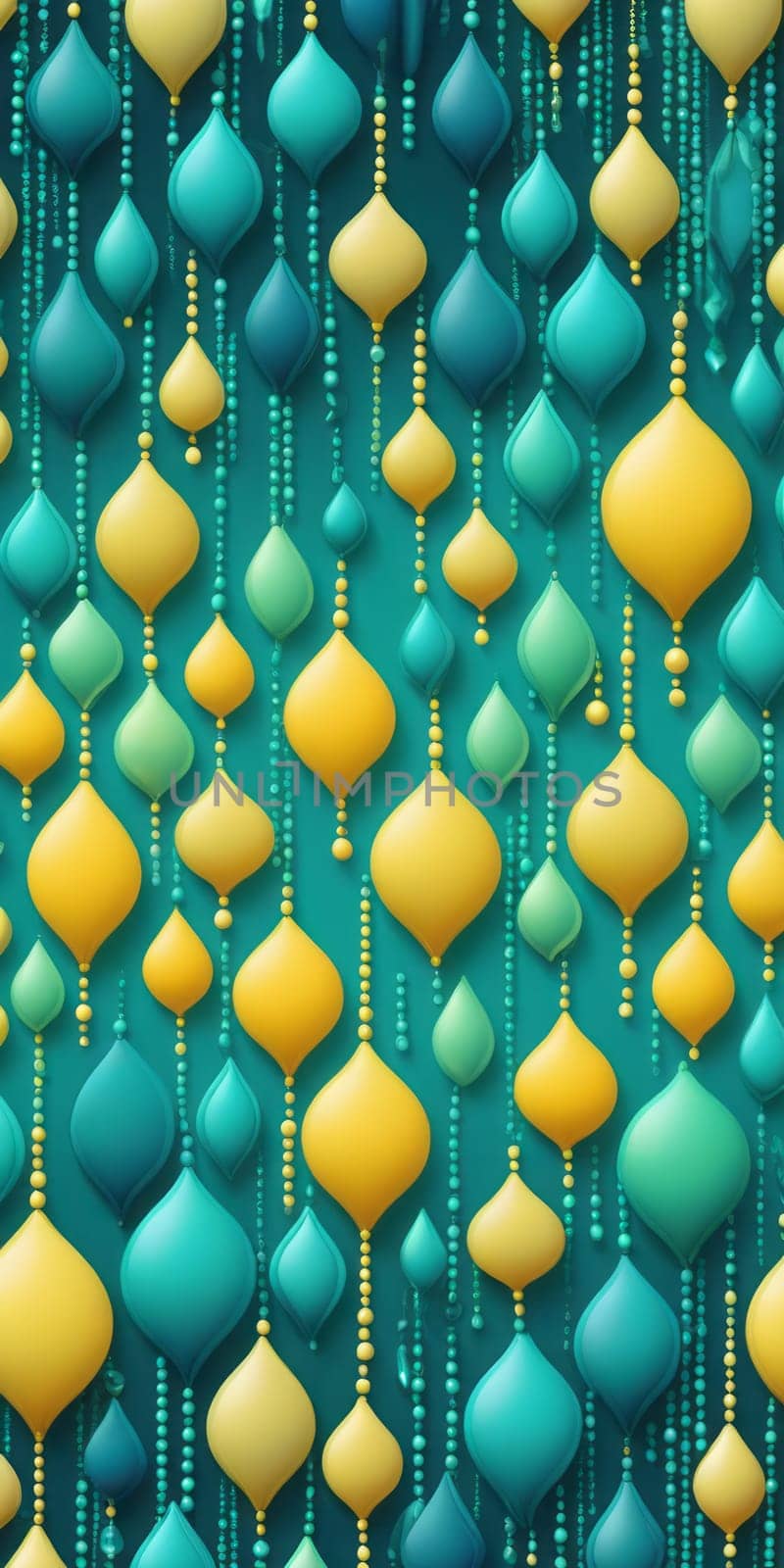 An artwork with Beaded shapes using teal and lemonchiffon gradient colors. Generative AI.