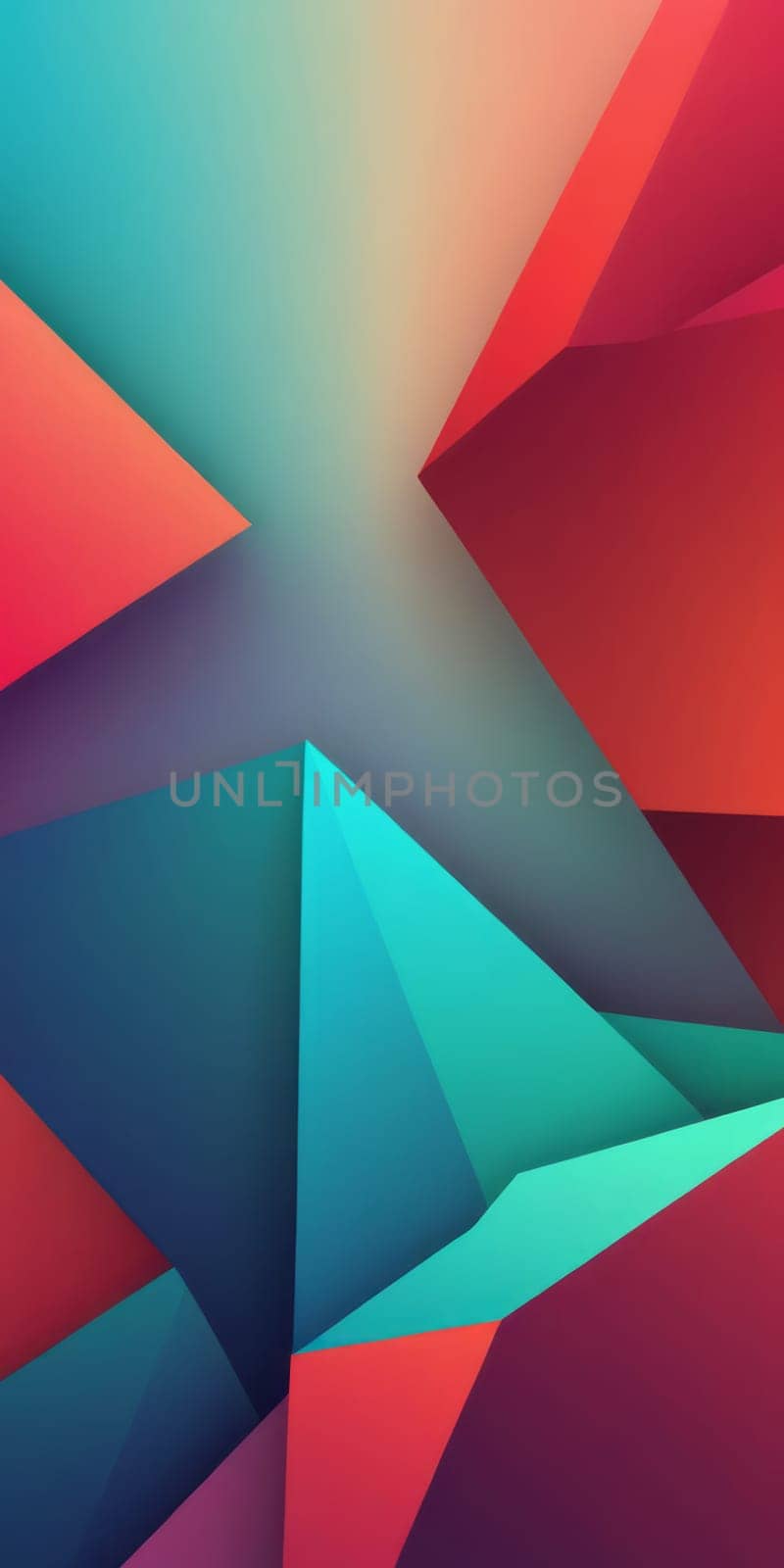 An artwork with Angular shapes using red and aqua gradient colors. Generative AI.