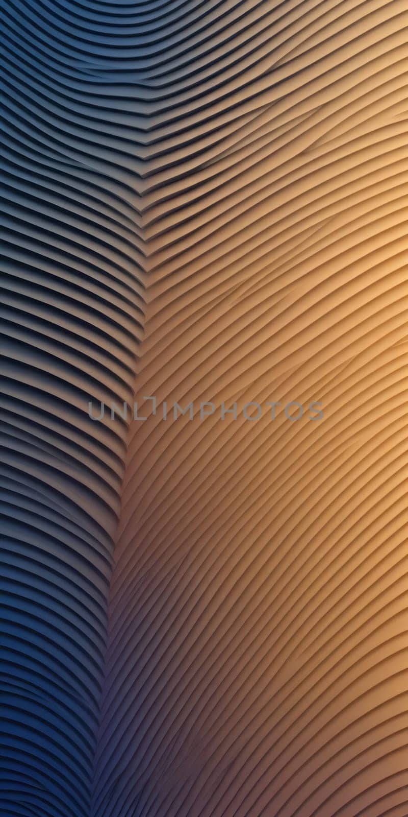 An artwork with Ribbed shapes using navy and tan gradient colors. Generative AI.