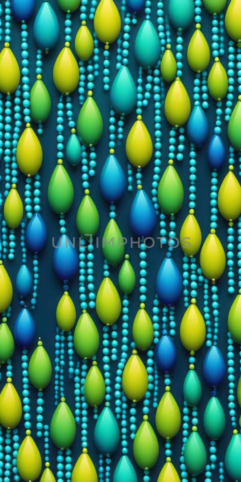 An artwork with Beaded shapes using lime and azure gradient colors. Generative AI.