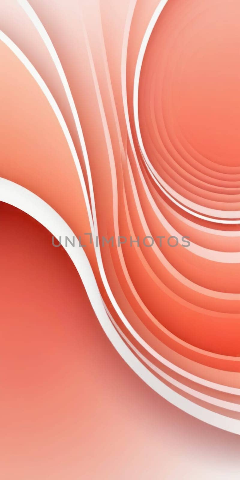 An artwork with Radial shapes using white and coral gradient colors. Generative AI.