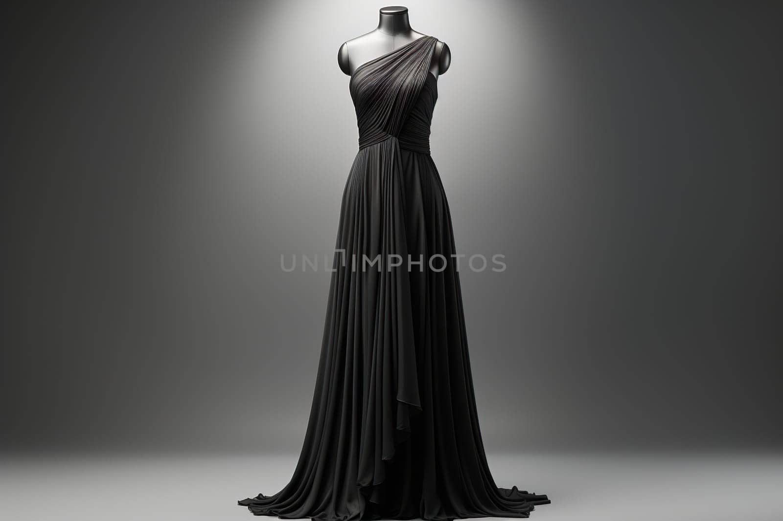 Elegant evening black long women's dress on a mannequin. Generated by artificial intelligence by Vovmar