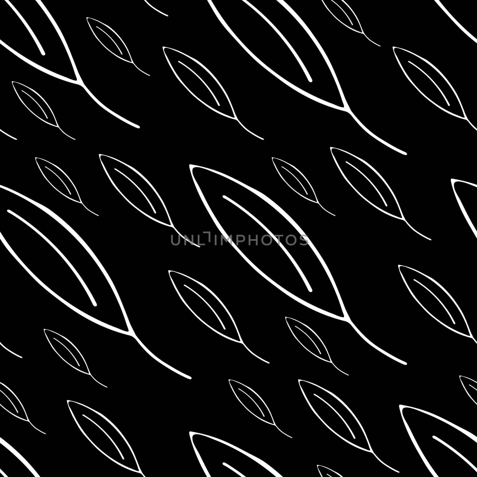 Seamless Pattern with Hand Drawn Black and White Leaves. by Rina_Dozornaya