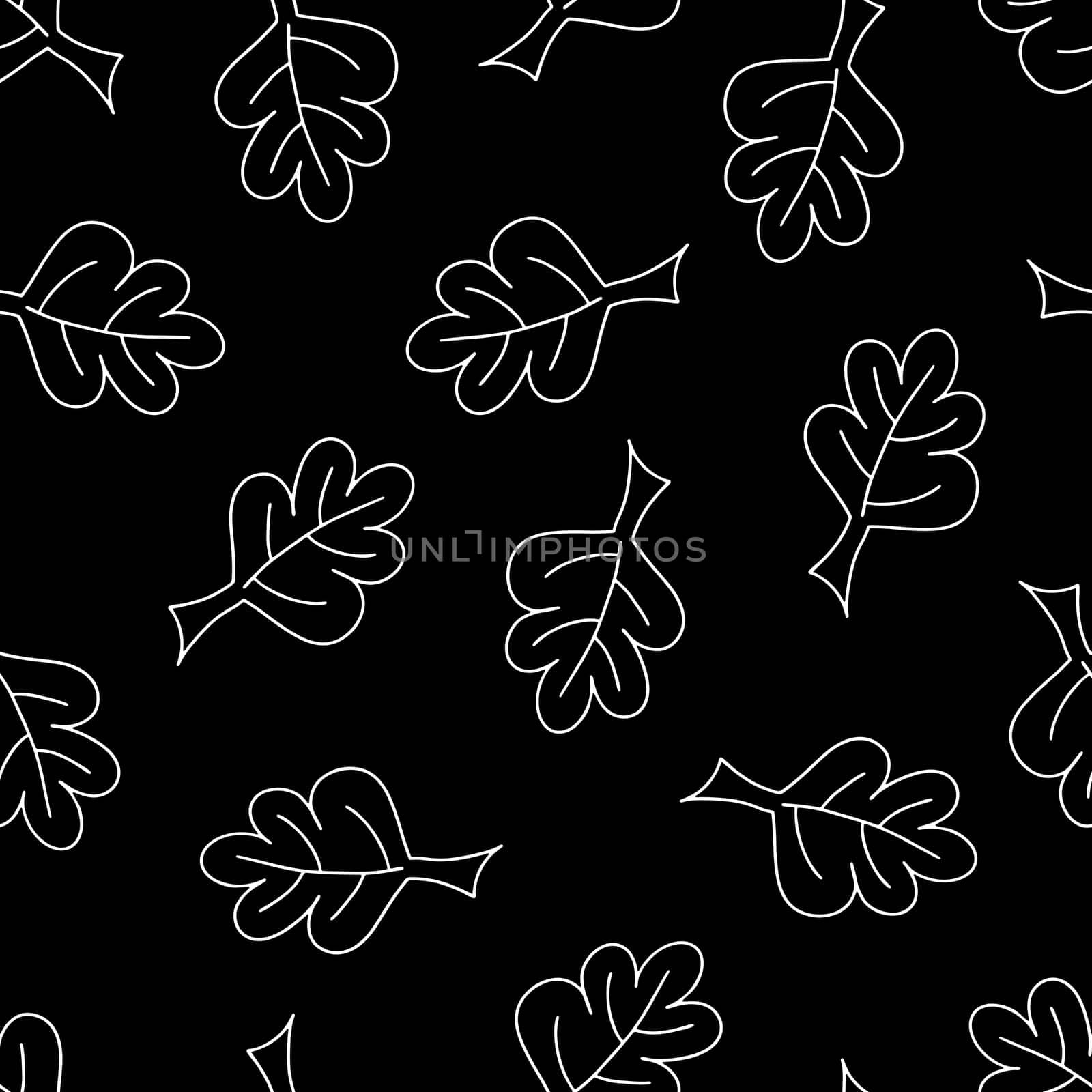 Seamless Pattern with Hand Drawn Black and White Leaves. by Rina_Dozornaya