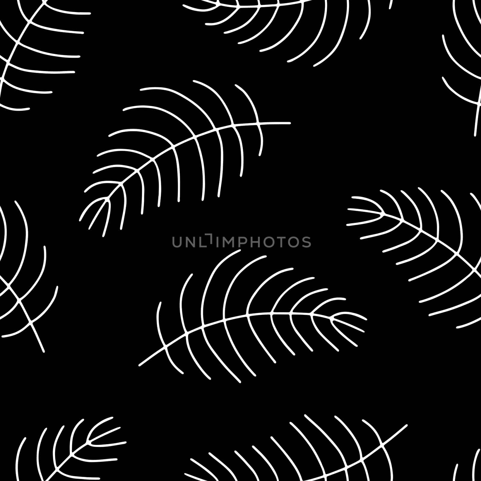 Seamless Pattern with Hand Drawn Black and White Leaves. by Rina_Dozornaya