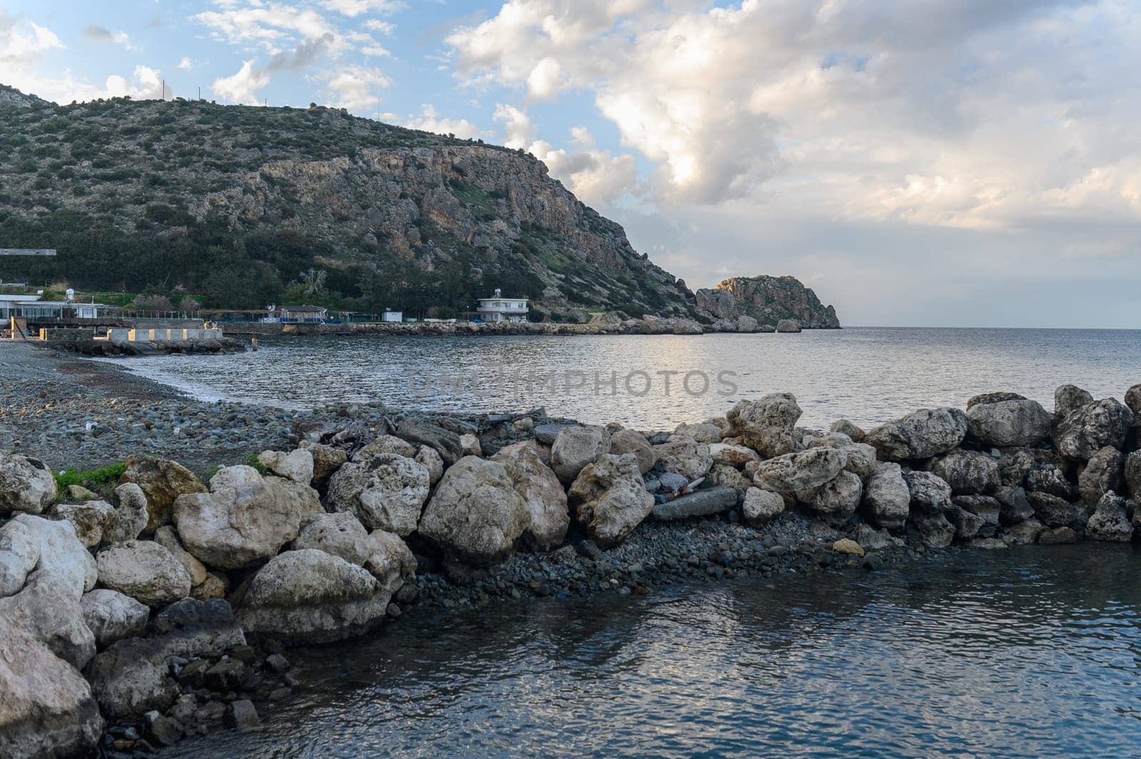Mediterranean bay and mountains in Cyprus in winter 2