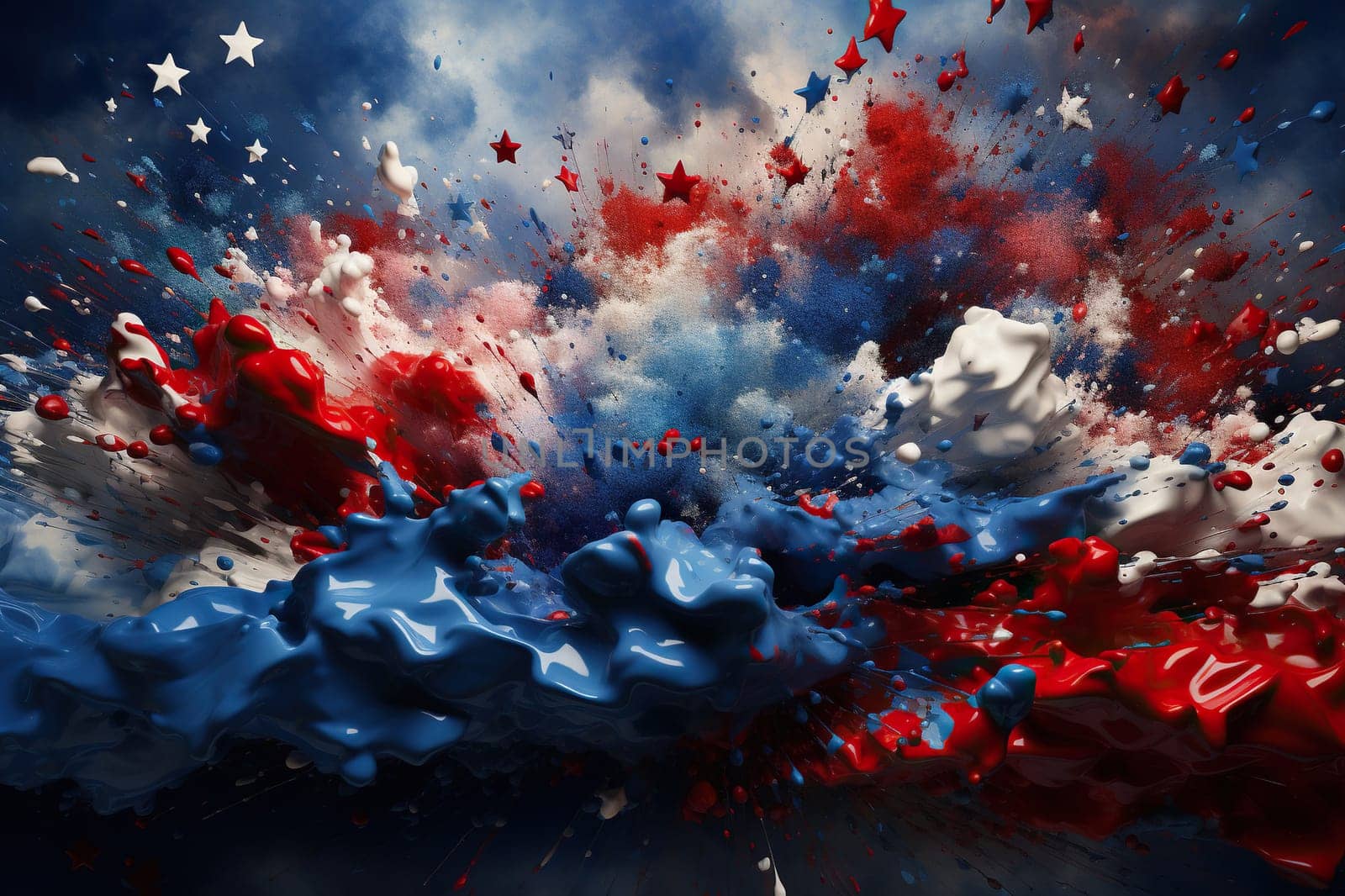 Image of the US flag with a splash of colors.