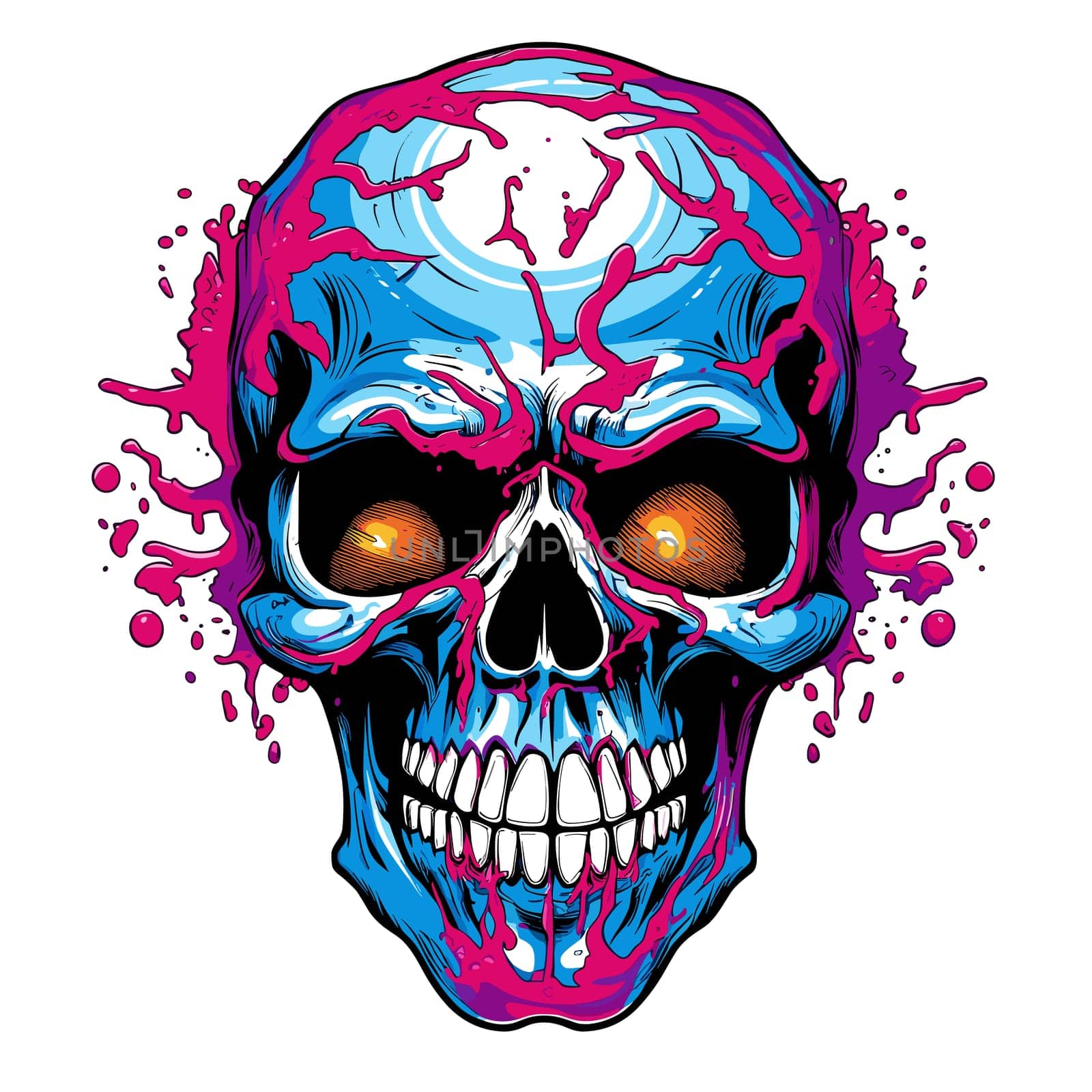 Skull in psychedelic vector pop art style. Graphic design for t-shirt print, sticker, poster, etc.