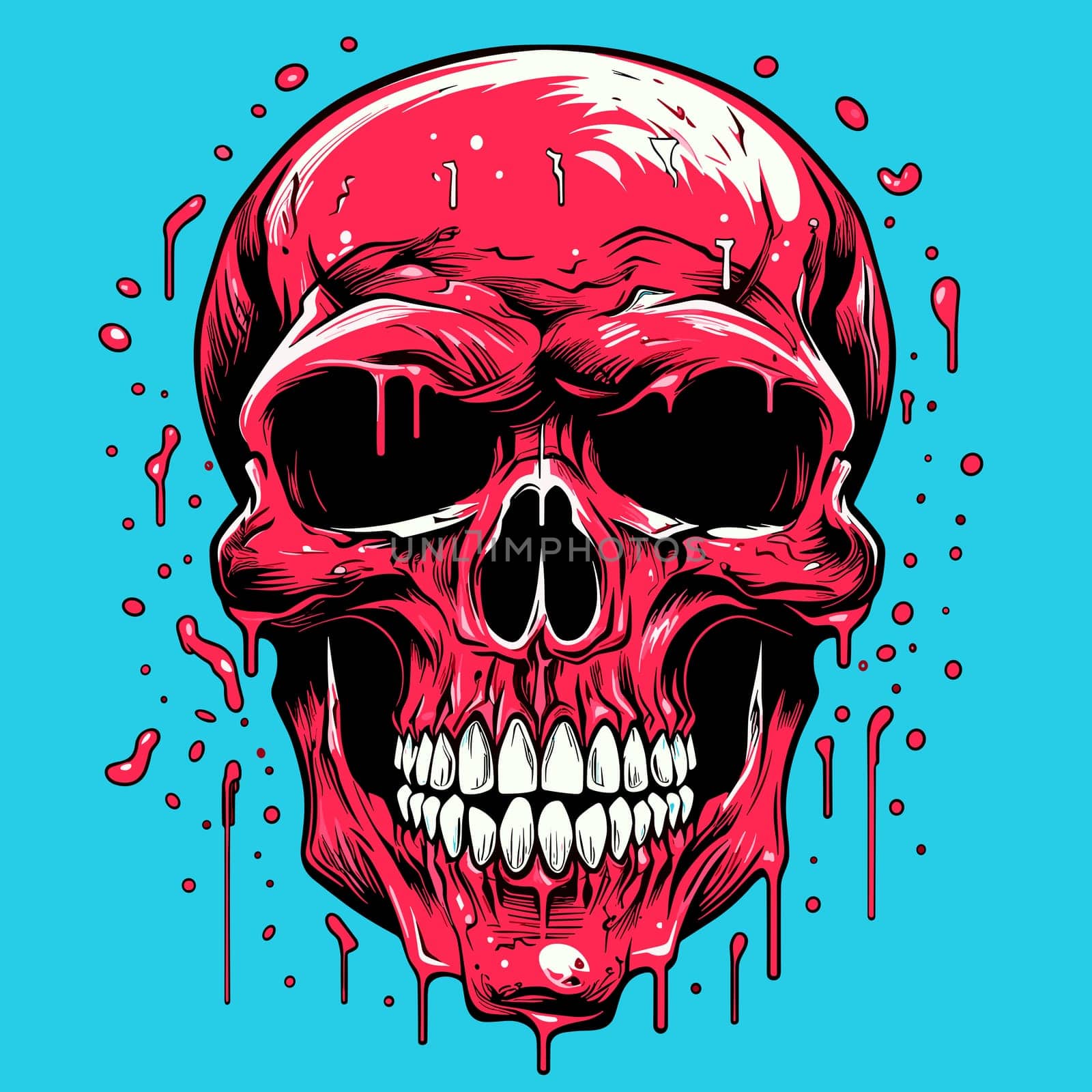 Skull in psychedelic vector pop art style. Graphic design for t-shirt print, sticker, poster, etc.