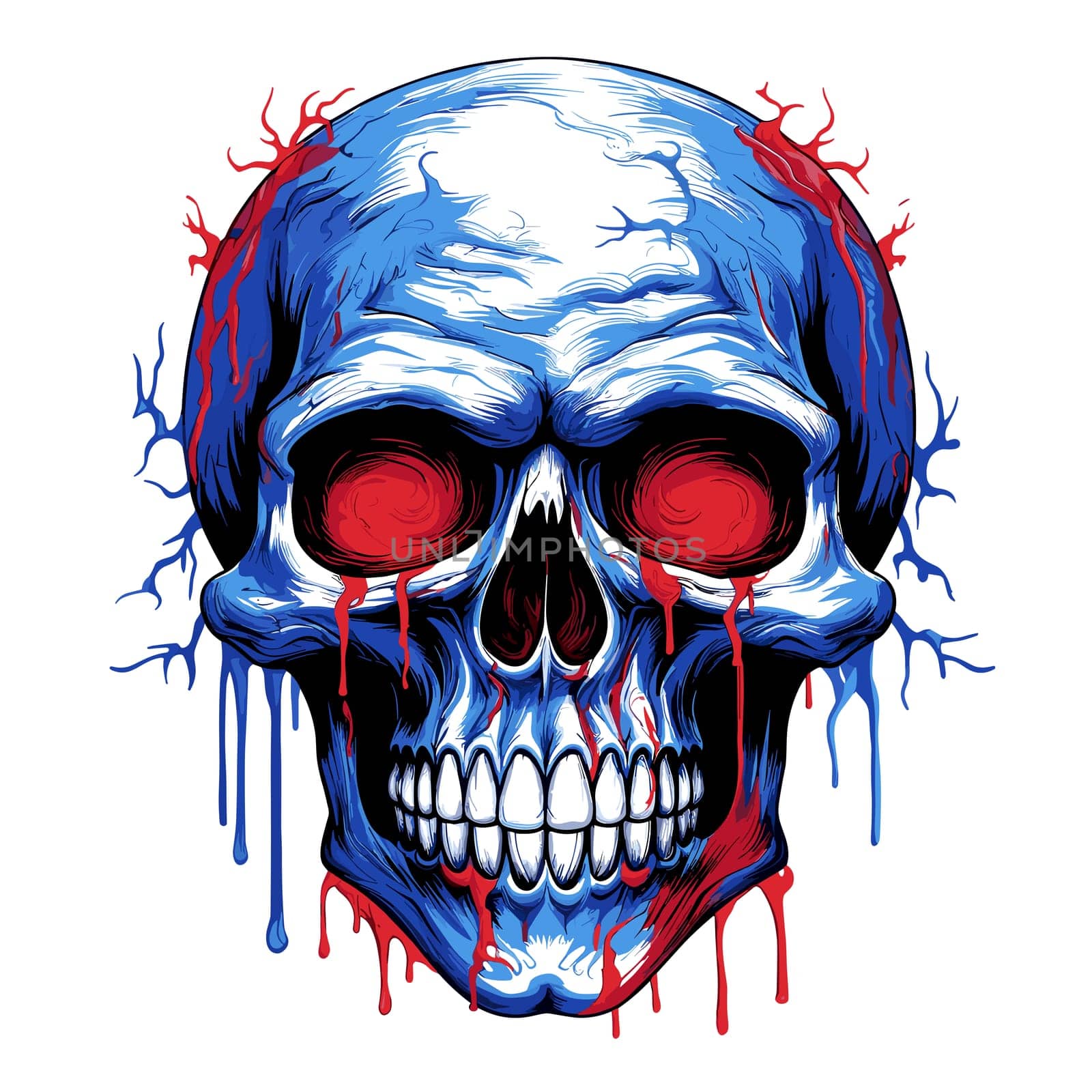 Skull in psychedelic vector pop art style. Graphic design for t-shirt print, sticker, poster, etc.