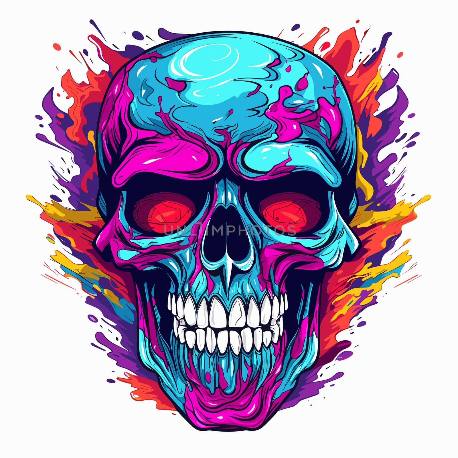 Skull in psychedelic vector pop art style. Graphic design for t-shirt print, sticker, poster, etc.