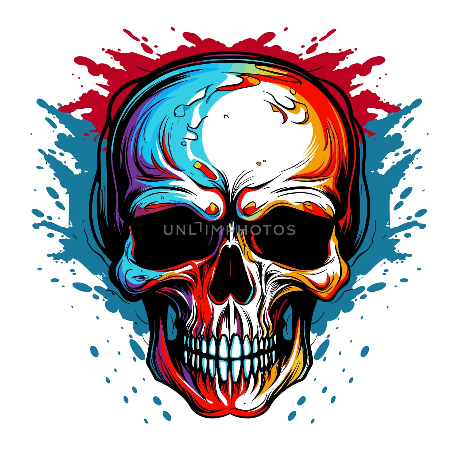 Skull in psychedelic vector pop art style. Graphic design for t-shirt print, sticker, poster, etc.