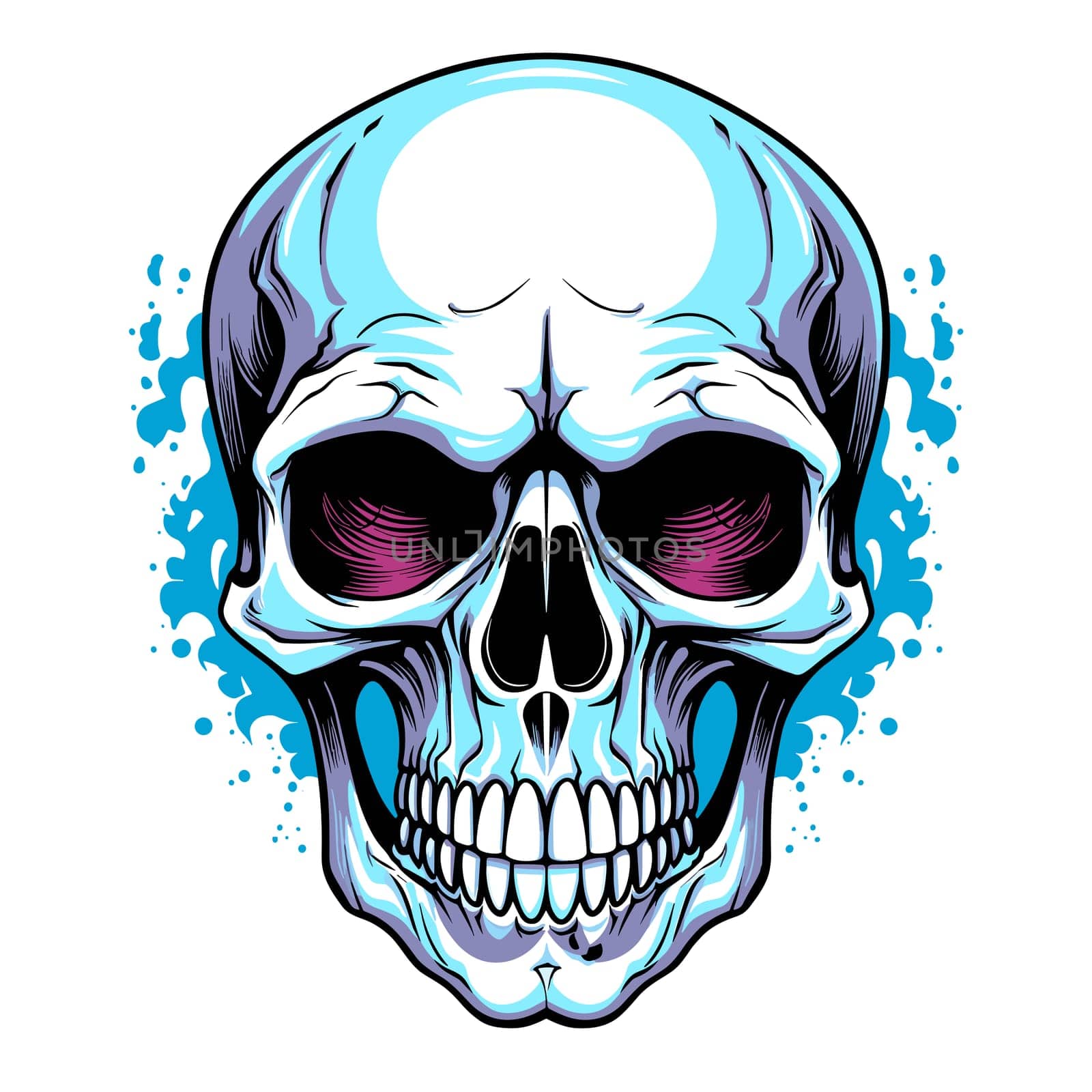 Skull in psychedelic vector pop art style. Graphic design for t-shirt print, sticker, poster, etc.