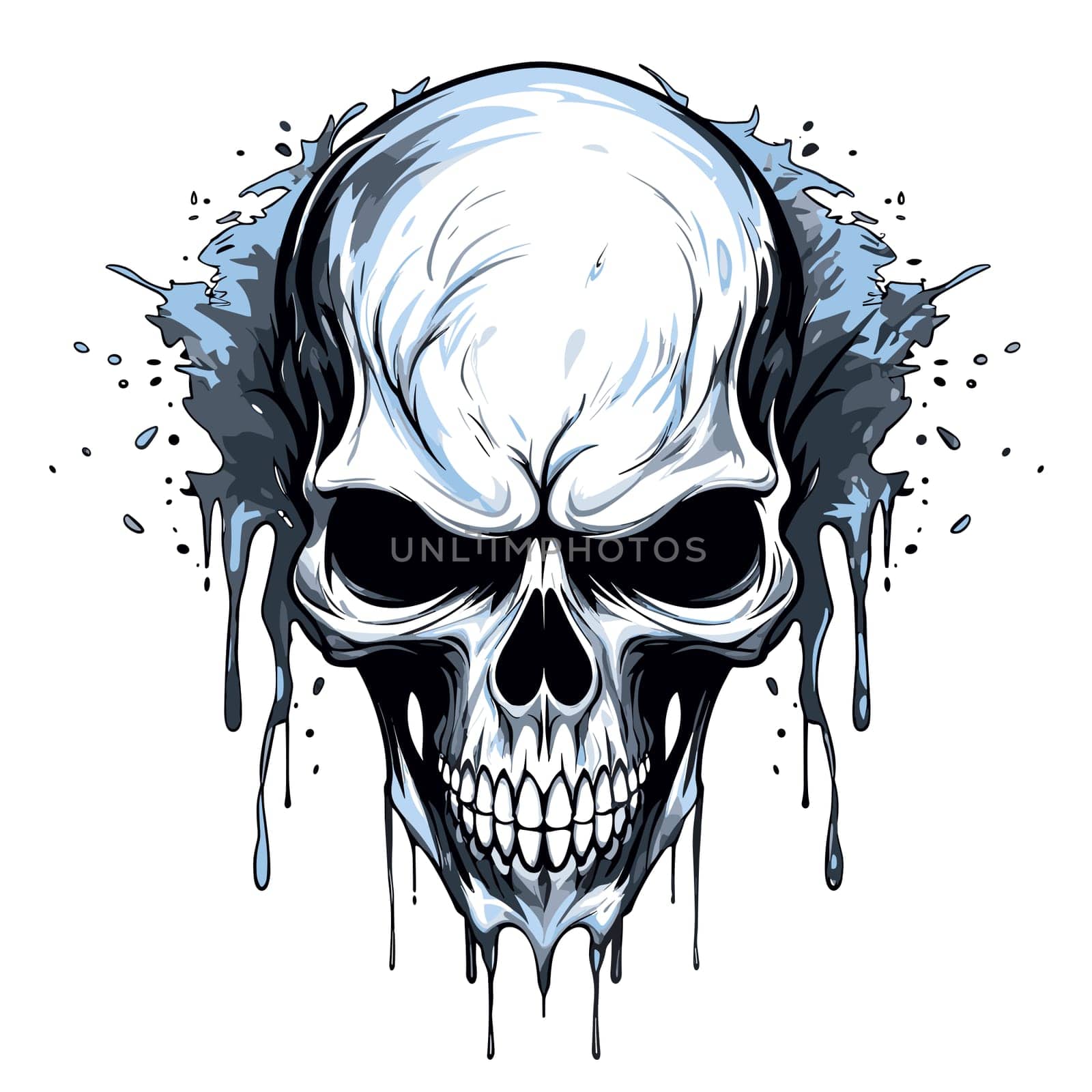 Skull in psychedelic vector pop art style. Graphic design for t-shirt print, sticker, poster, etc.