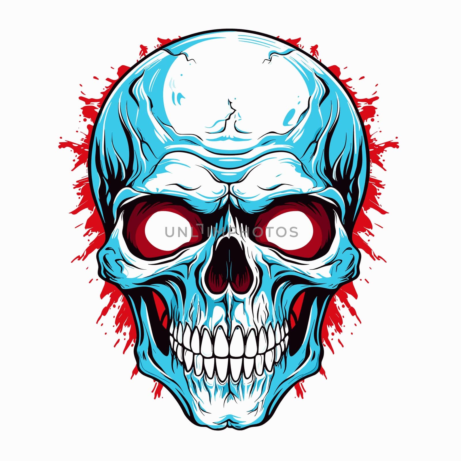 Skull in psychedelic vector pop art style. Graphic design for t-shirt print, sticker, poster, etc.