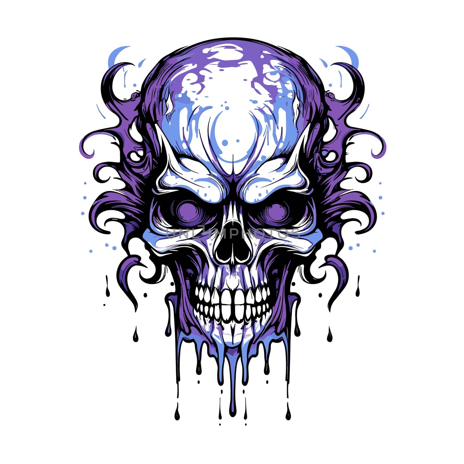 Skull in psychedelic vector pop art style. Graphic design for t-shirt print, sticker, poster, etc.