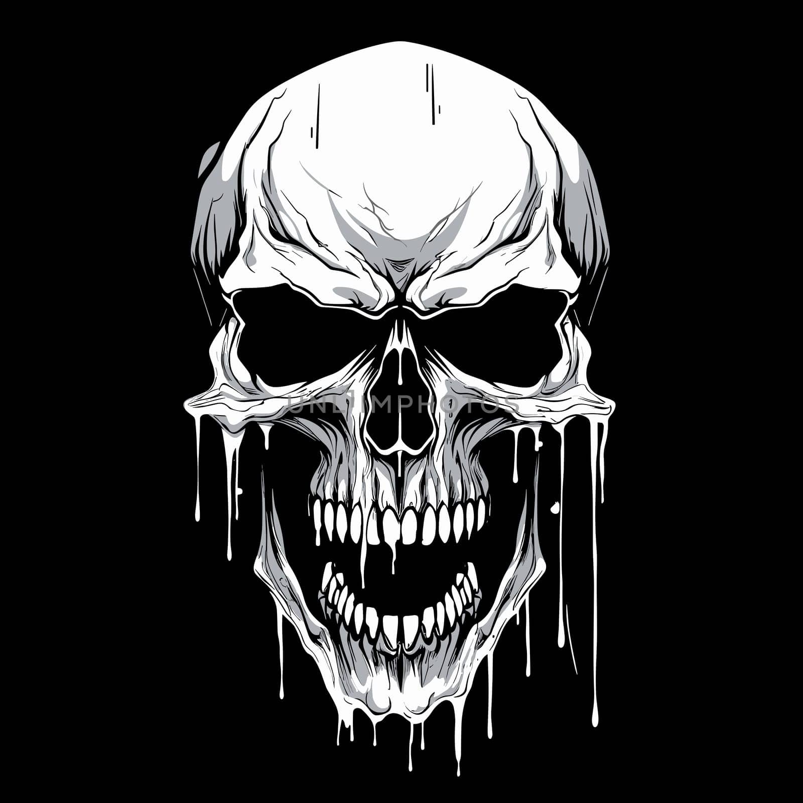 Skull in psychedelic vector pop art style. Graphic design for t-shirt print, sticker, poster, etc.