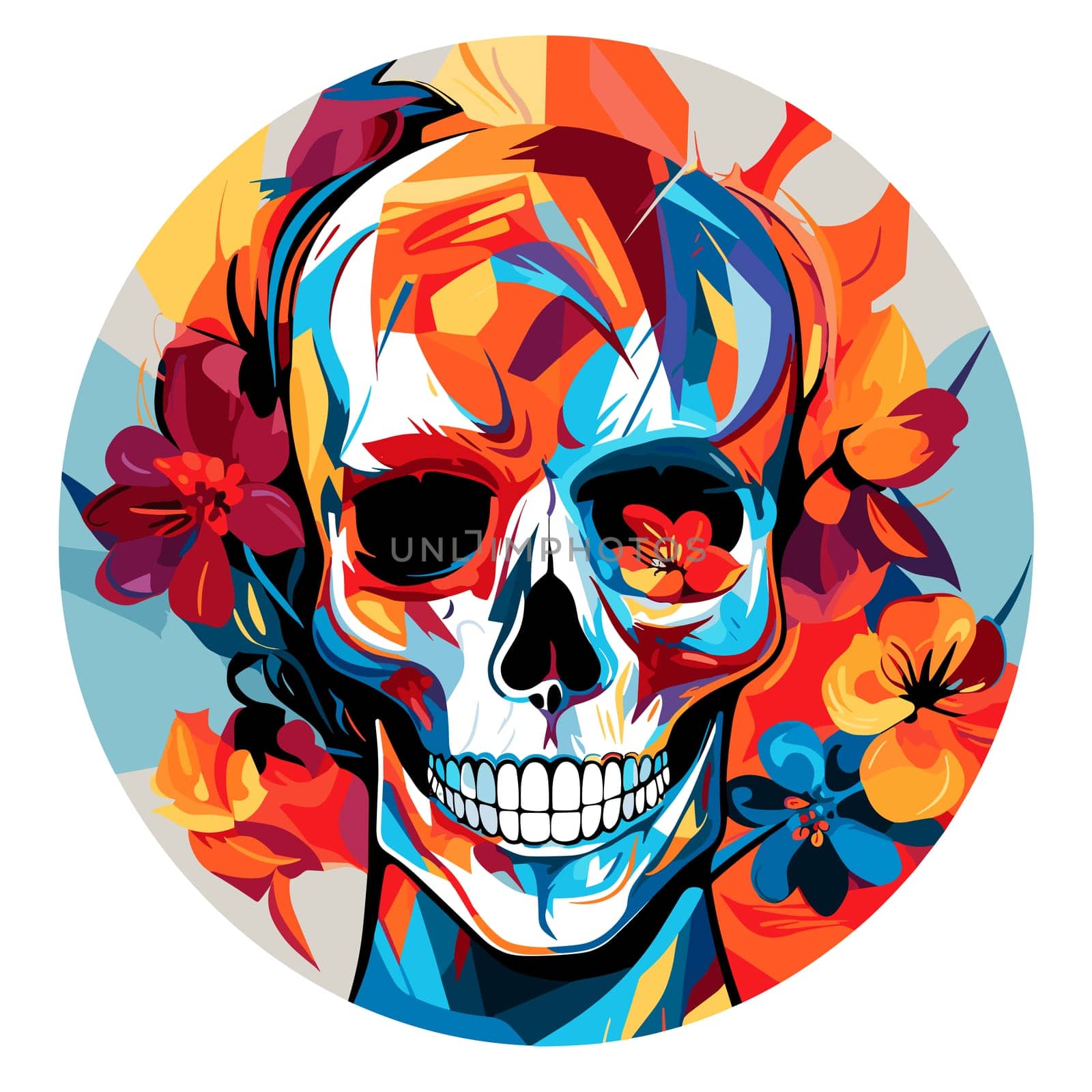 Skull in psychedelic vector pop art style. Graphic design for t-shirt print, sticker, poster, etc.