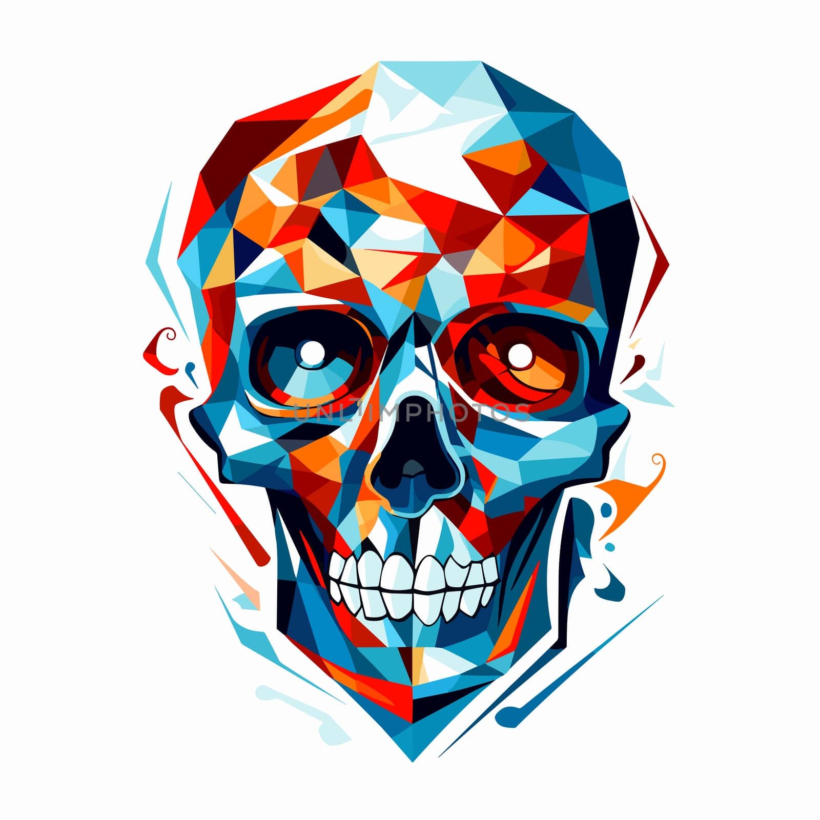 Skull in psychedelic vector pop art style. Graphic design for t-shirt print, sticker, poster, etc.