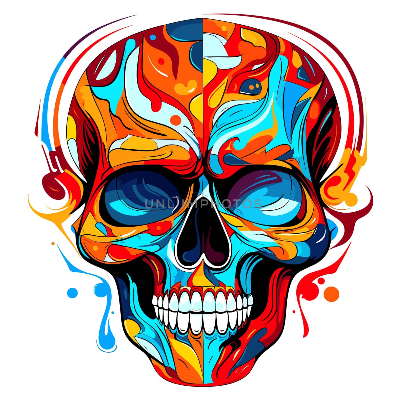 Skull in psychedelic vector pop art style. Graphic design for t-shirt print, sticker, poster, etc.