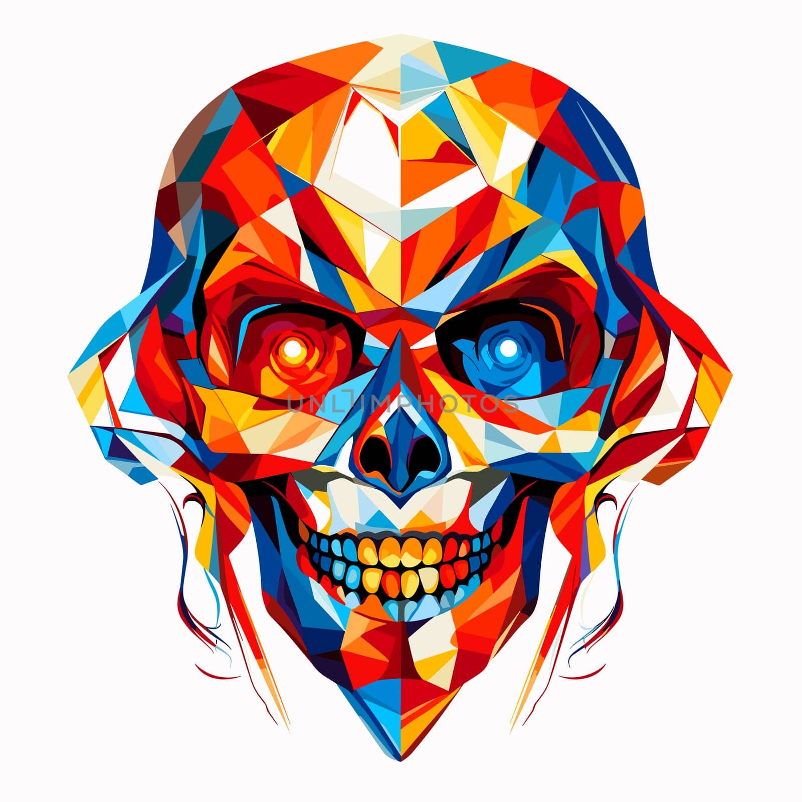 Skull in psychedelic vector pop art style. Graphic design for t-shirt print, sticker, poster, etc.