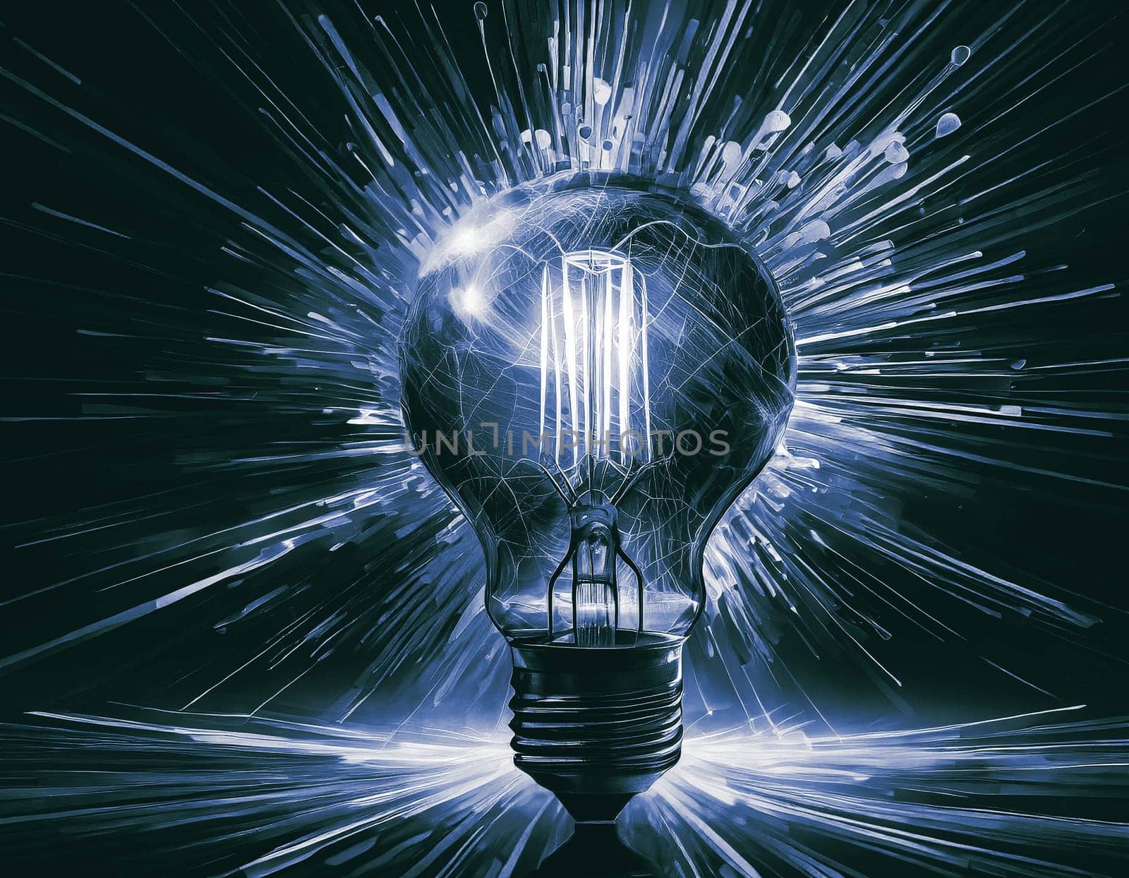 Illustration with glowing light bulb, shades of gray by stan111