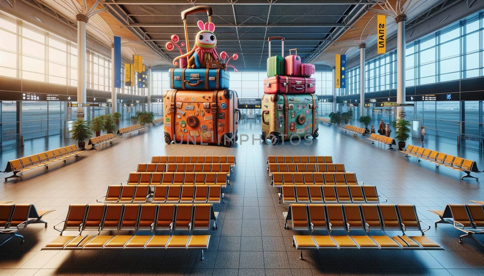 The concept of tourism and travel. Suitcases at the airport. High quality illustration
