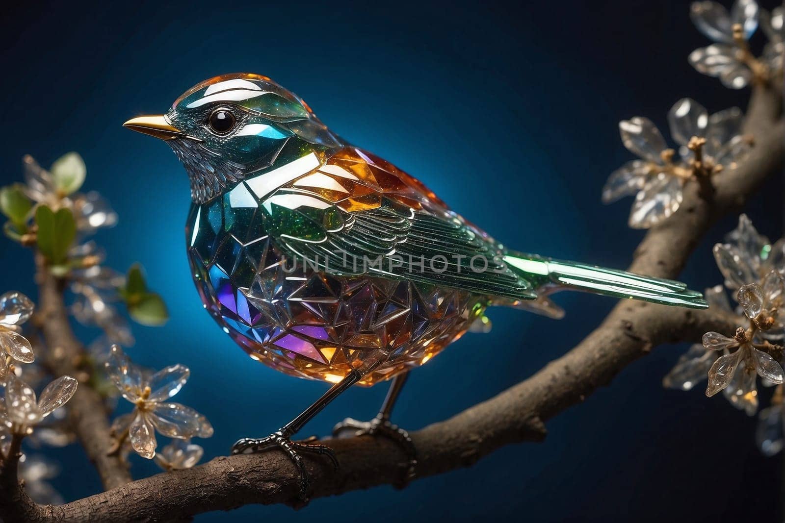 Colorful Bird Perched on Tree Branch. Generative AI. by artofphoto