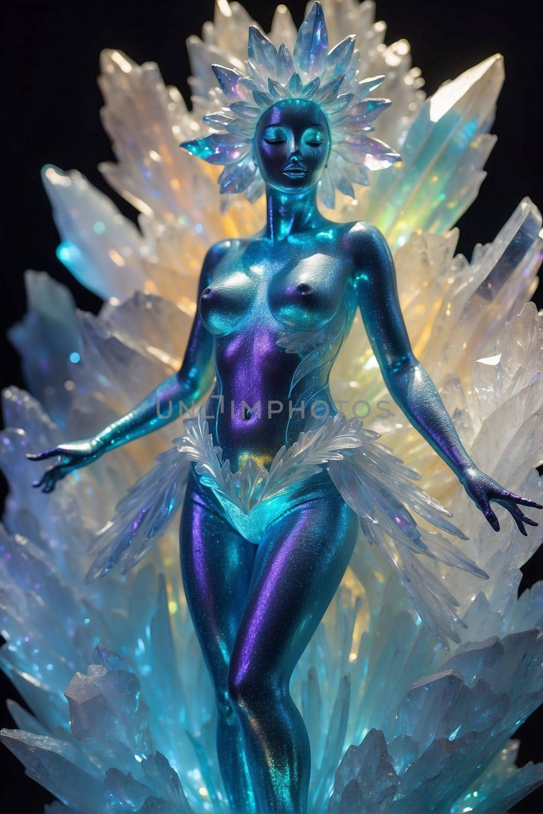 Statue of Woman in Blue and Purple, A Captivating Artwork Depicting Femininity. Generative AI. by artofphoto
