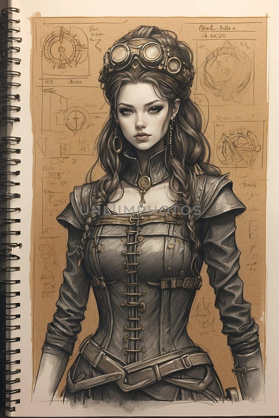 A detailed drawing of a woman wearing a corset, showcasing the intricate design and structure of this timeless fashion item.