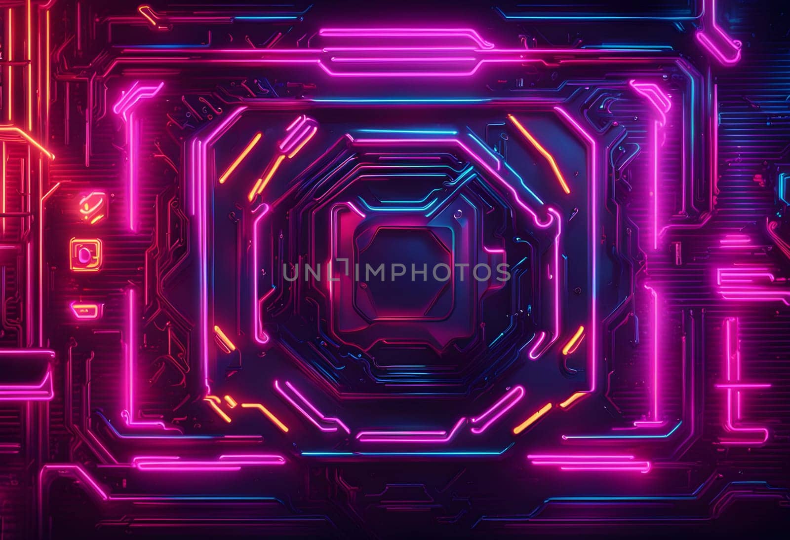 Neon style metal background cyberpunk concept. by designbyhassan