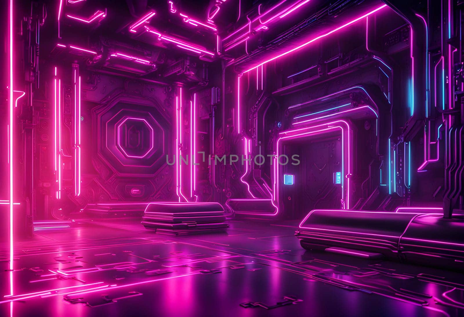 Neon style metal background cyberpunk concept. ai generated