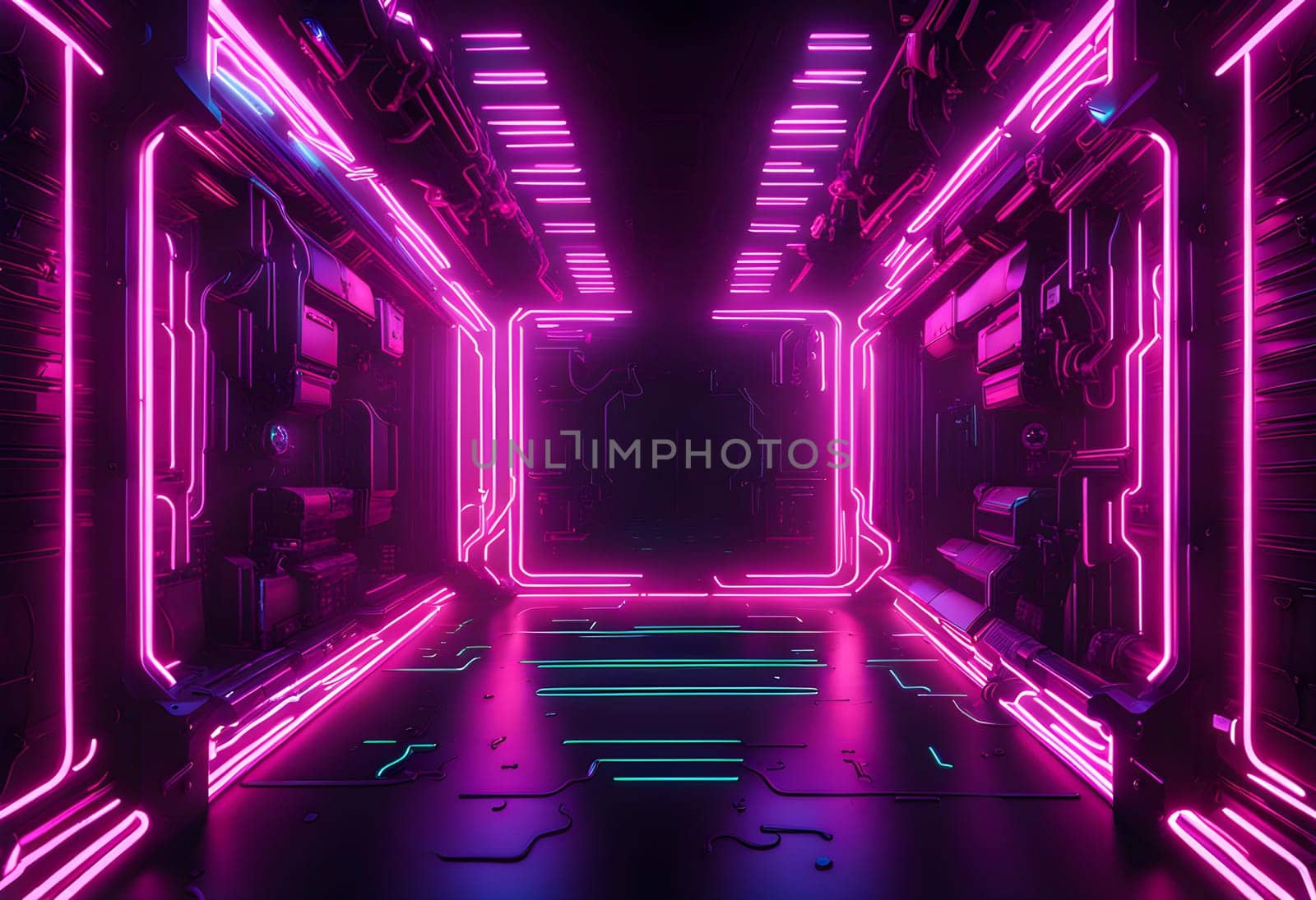 Neon style metal background cyberpunk concept. ai generated