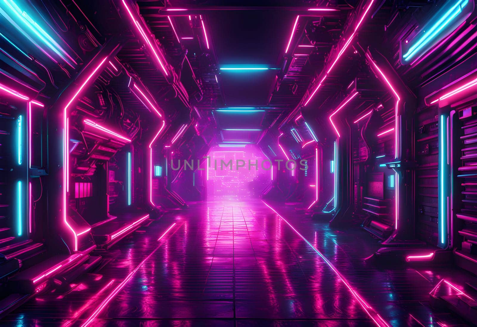 Neon style metal background cyberpunk concept. ai generated