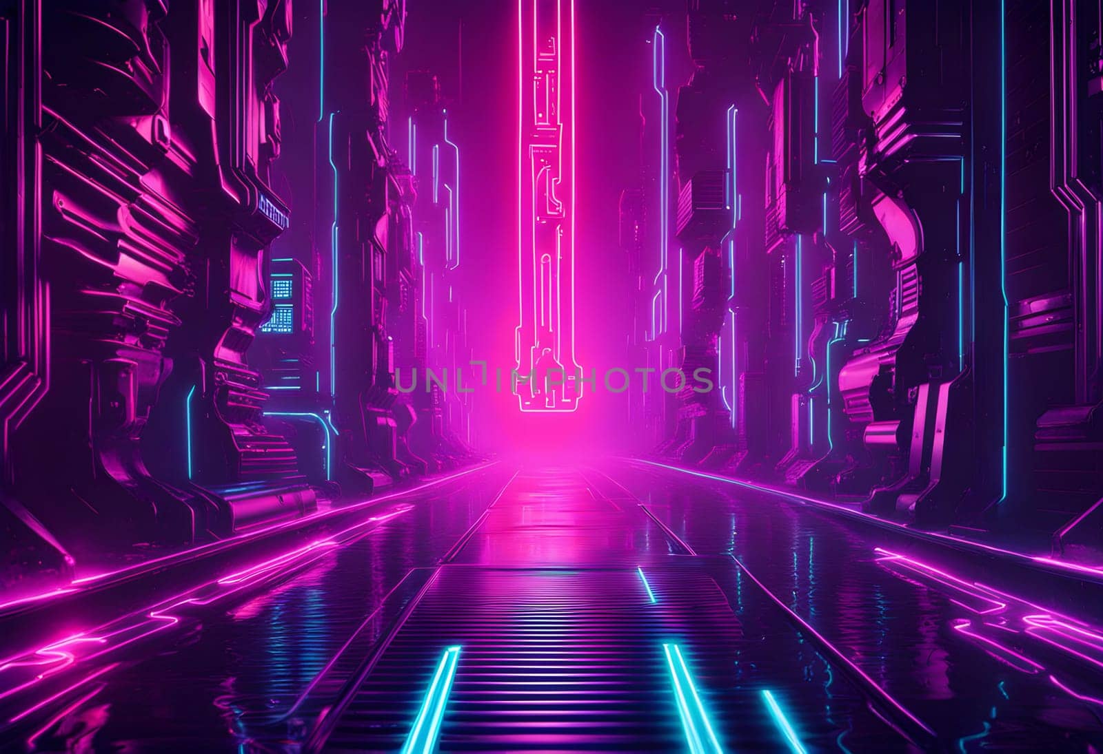 Neon style metal background cyberpunk concept. ai generated