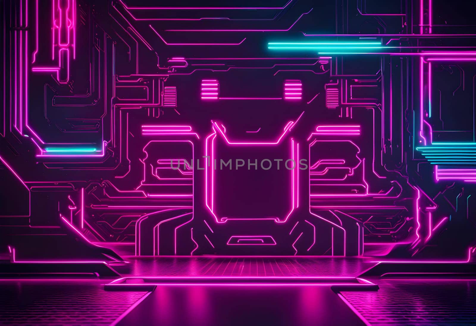 Neon style metal background cyberpunk concept. ai generated