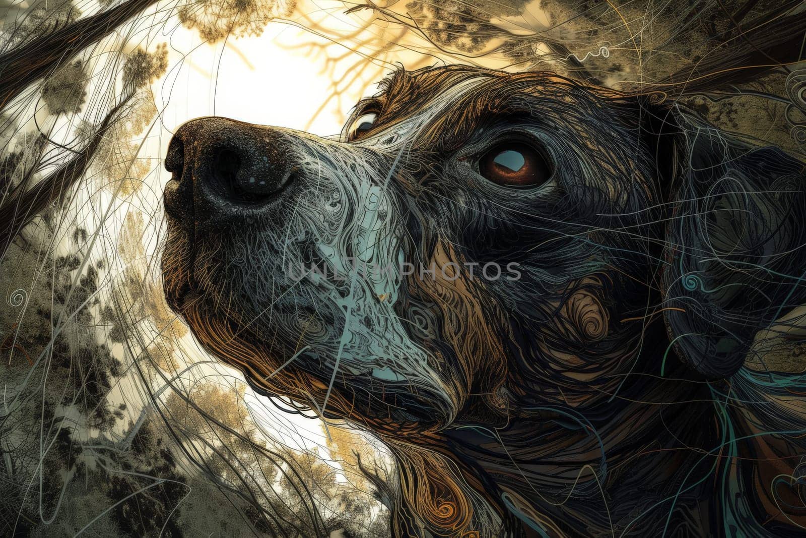 Abstract Dog wallpaper, colorful dog head with cool isolated pop art style background.