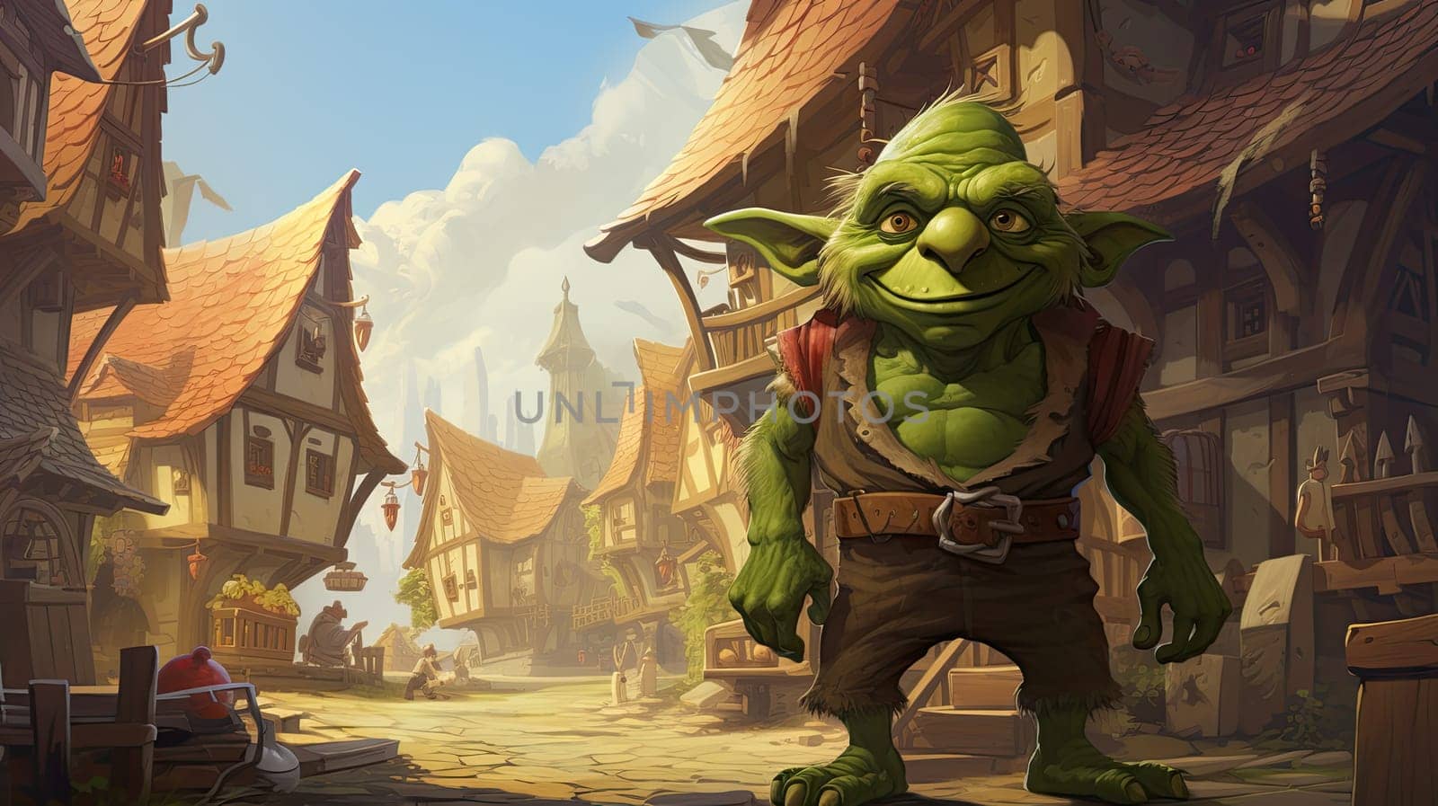 goblin in a fairytale village as illustration cartoon