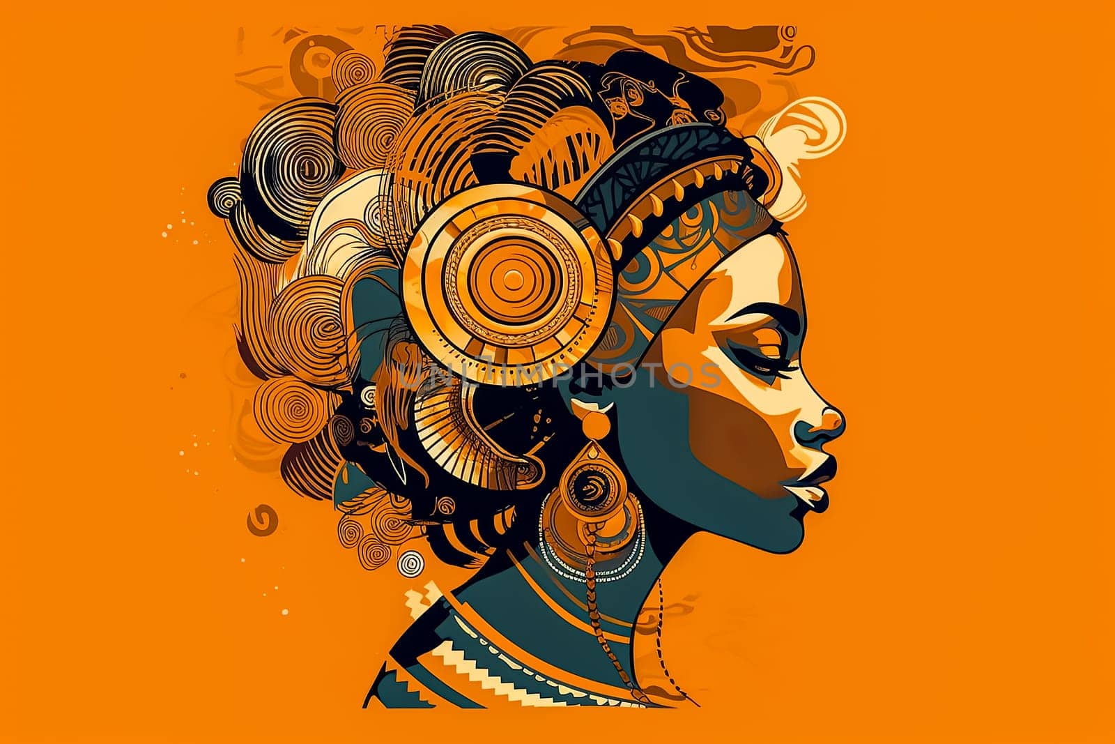 Explore the rich cultural heritage of Africa with this captivating illustration of an African woman donning a traditional tribal mask, adorned with intricate African motifs.