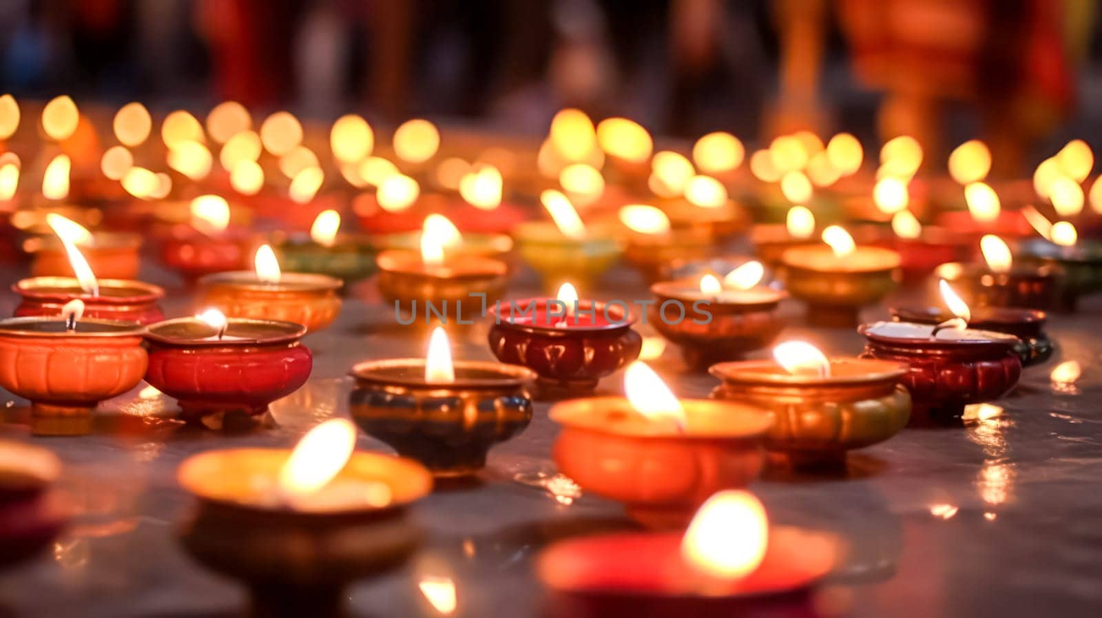 In the midst of colorful festivities, people joyfully celebrate Diwali, lighting candles on the streets, enhancing the spirit of the Indian holiday.