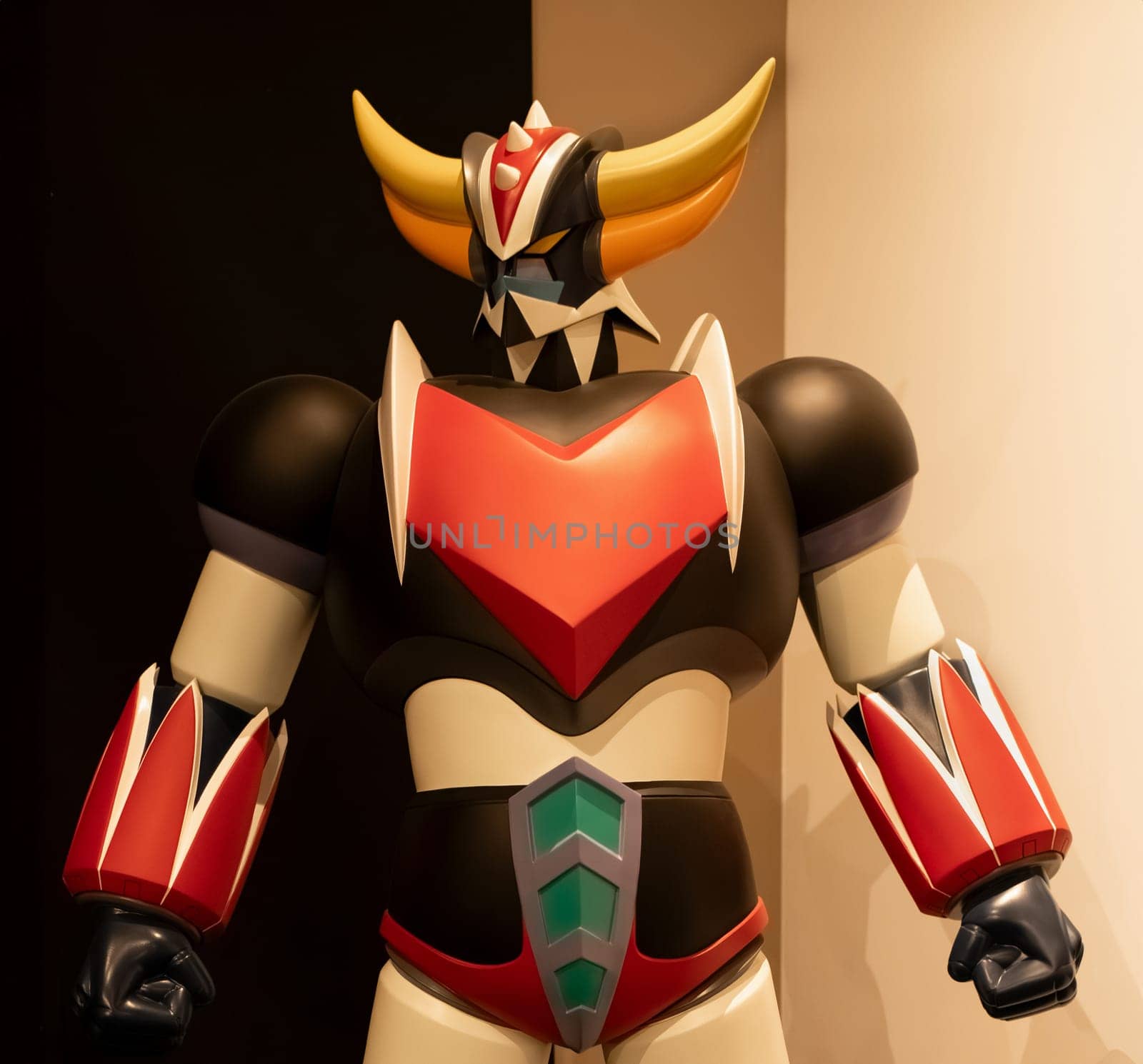 Versailles, France - January 28 2024: Statue of the Japanese robot Goldorak anime UFO Robot Grendizer aka created by the author Go Nagai
