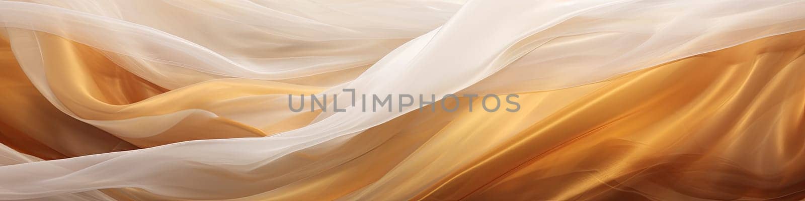 Banner of abstract white and brown, gold textile transparent fabric as background or texture