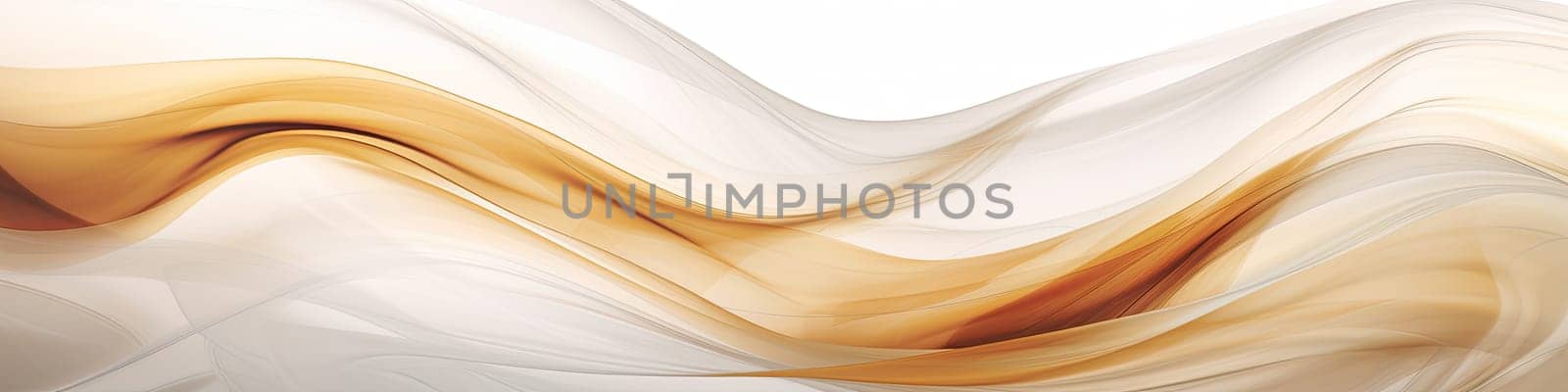 Banner of an abstract white and brown, gold textile transparent fabric as background or texture by Kadula