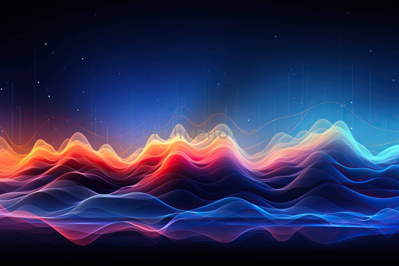 Abstract image of neon digital waves on a graph. Science and technology.